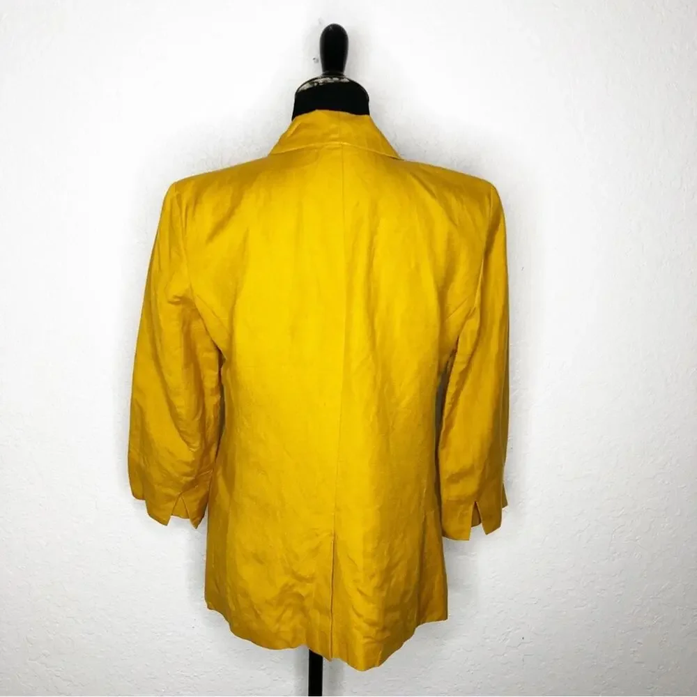 Ann Taylor Factory gold mustard linen blend open front blazer size 8